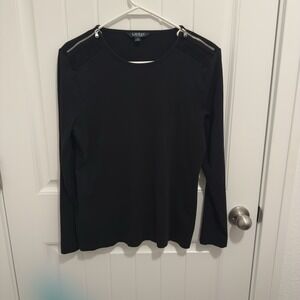 Lauren Ralph Lauren Women's Long Shirt Black Shirt Zipper Shoulders Size XL